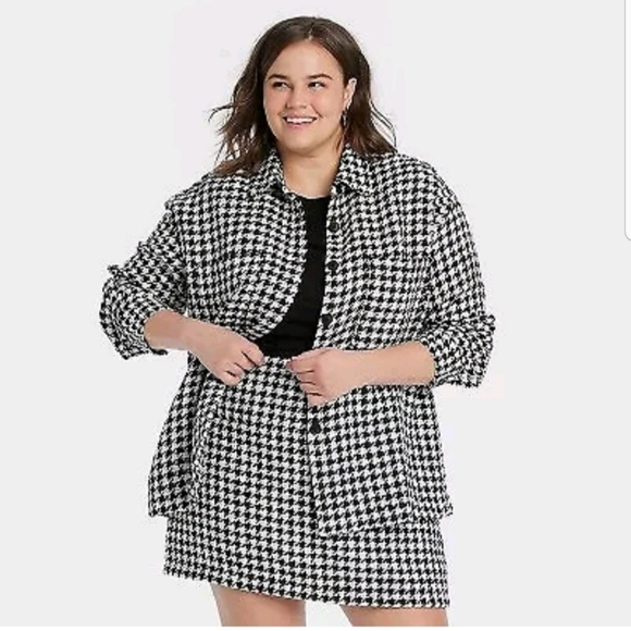 Women's Long Sleeve Tweed Shacket - A New Day Black/Cream Houndstooth - Picture 3 of 8